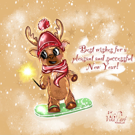 Открытка на Новый год- "Оливер сноубордист!"