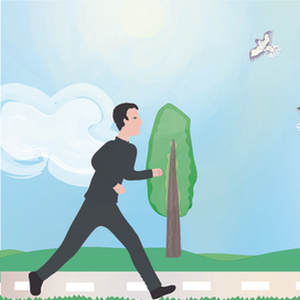 Парень бежит по дороге