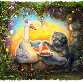 Манул и Гусь иллюсстрация