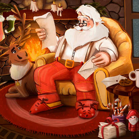 Santa and elves getting ready for Christmas