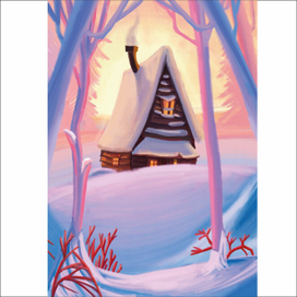 Зимний домик на рассвете 