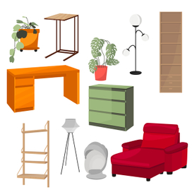 Векторный набор иллюстраций на тему "Мебель"