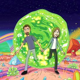 Портрет пары в стиле Рика и Морти