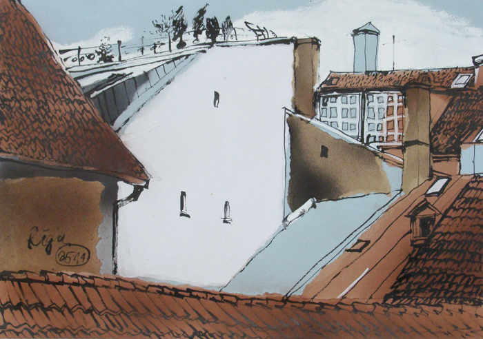 Прибалтийский альбом №2.Лист 13. Б., тушь, акриловый спрей, гуашь. 40х60