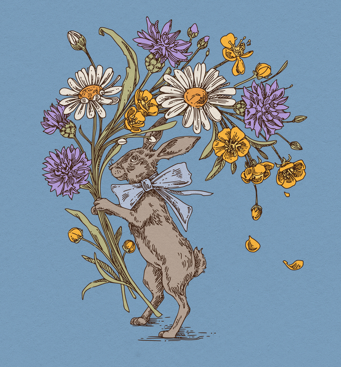 Заяц с букетом цветов