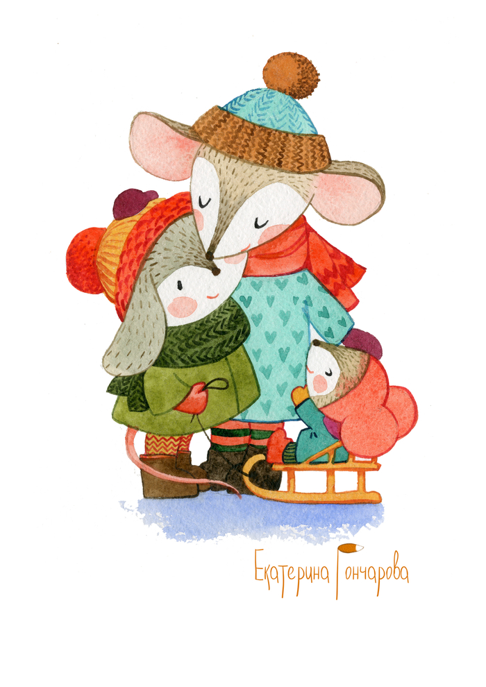 вышли погулять на саночках