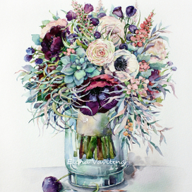 Букет с лиловыми анемонами