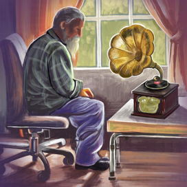 Old man and old music 