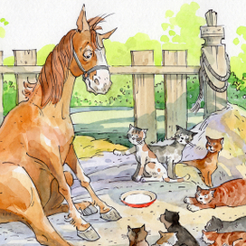 конь и кошки, фрагмент