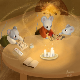 «Зимние поделки творческих зверят» Иллюстрация к книге и открытке. Январь 2022.