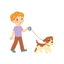 Иллюстрация к пособию для младших школьников. Прогулка с собакой