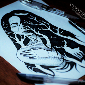 Девушка эскиз тату блэкворк