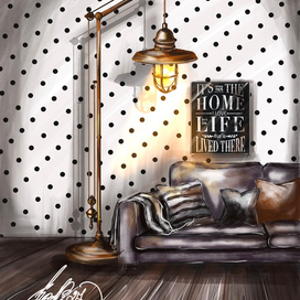 Уютная гостиная в стиле лофт