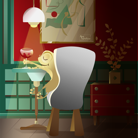 Лягушка пьет вино и отдыхает 