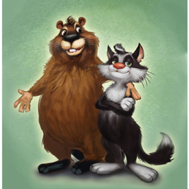 Кот и бобер разработка персонажей для мультфильма "Два хвоста"