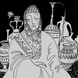 Женщина торгующая горшками