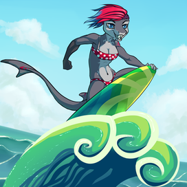 Акула на серфе