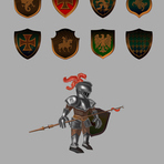 Medieval armours, shields, knights 