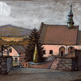 Костёл сестёр Бернардинок в закатных лучах. Хинцины. Польша.