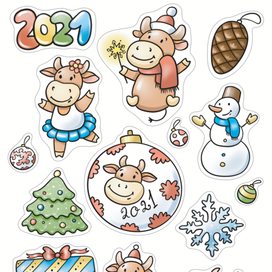 Новогодние наклейки к раскраске, 2021