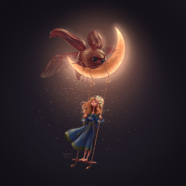 Растущая Луна +жук иллюстрация