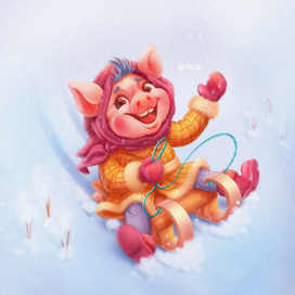 Поросёнок на санках