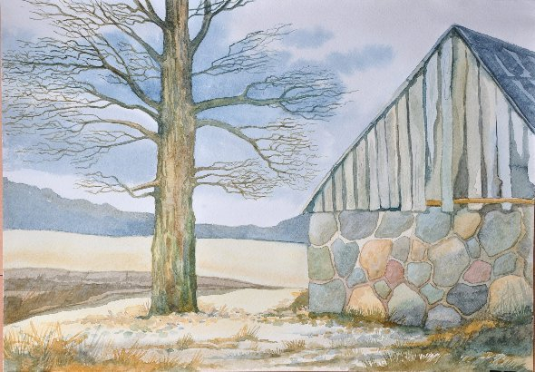 Старый амбар поздней осенью.