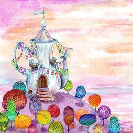 Дом-чайник в радужном лесу