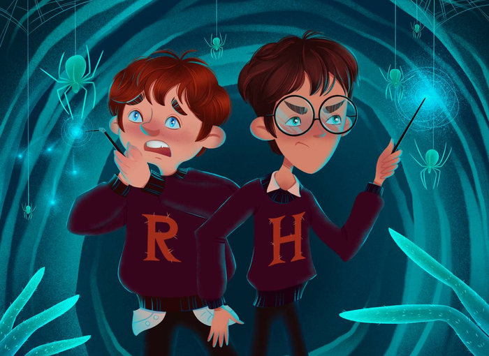 Гарри и Рон в пещере Арагога