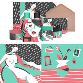 Серия иллюстраций для набора уходовой косметики для лица 