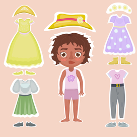 Бумажная кукла девочка с одеждой