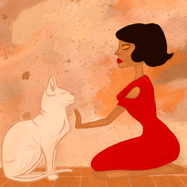 женщина и кошка