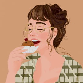 Француженка кушает кекс