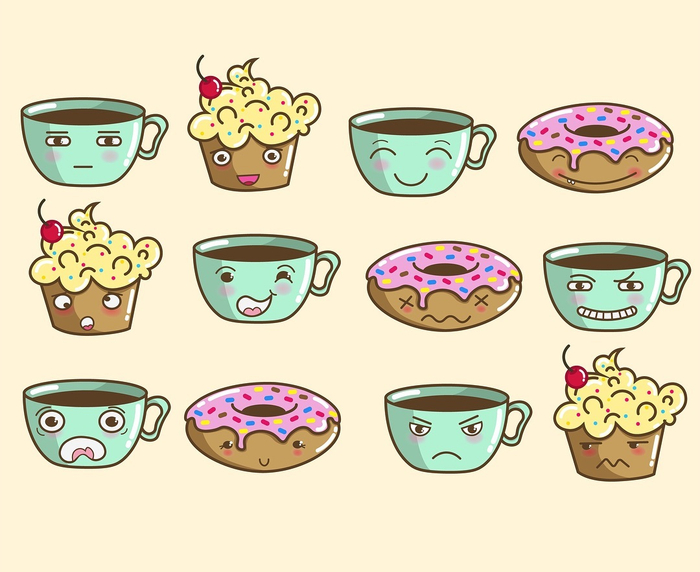 Пончики, пирожные и кофе/чай
