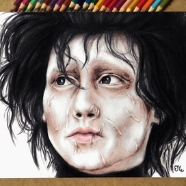 Джонни Депп, портрет цветными карандашами