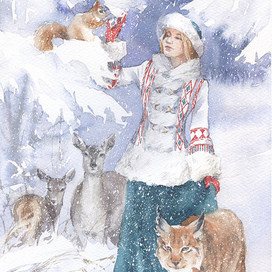 Зимняя сказка | иллюстрация для новогодней открытки