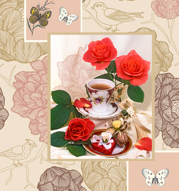 Чай с конфетами. Обложка к тетради.