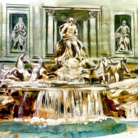 Проект Аудиогид "Римская архитектура". 8. Фонтан Треви. бумага, карандаш, акварель. 2016 г.