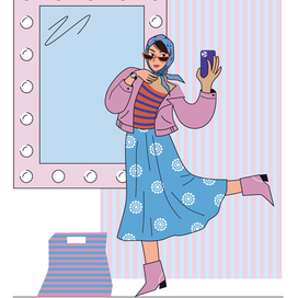 Стильная девушка в примерочной.