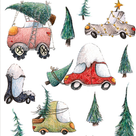 Серия новогодних открыток "Машинки".