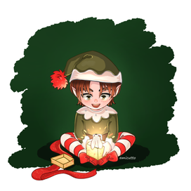 Эльф открывает подарок