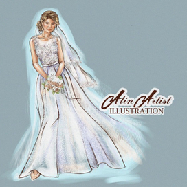 Фэшн-иллюстрация свадебного образа для невесты