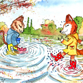 Котик и Лисичка на прогулке