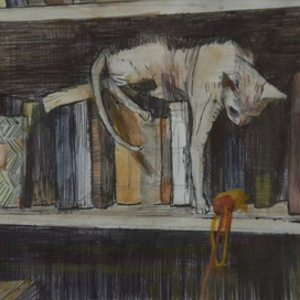 Кот среди книг.