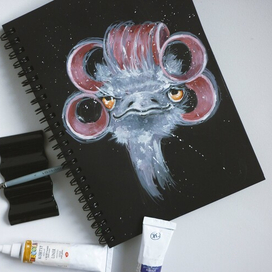 страус гуашь