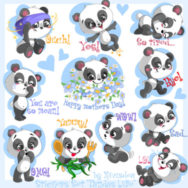 Сет стикеров с пандами