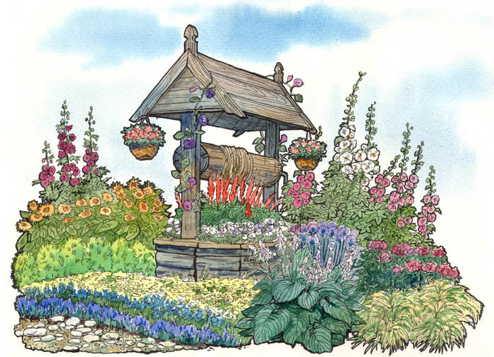 Цветник с колодцем