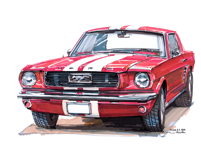 автомобиль Ford Mustang 1966, натурная зарисовка