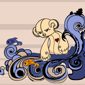 Медведь мечтающий о золотой рыбке.