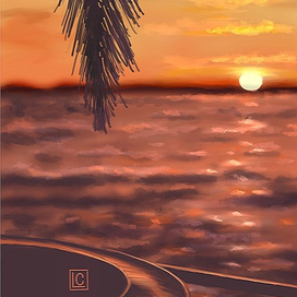 Цифровая иллюстрация «закат на море»